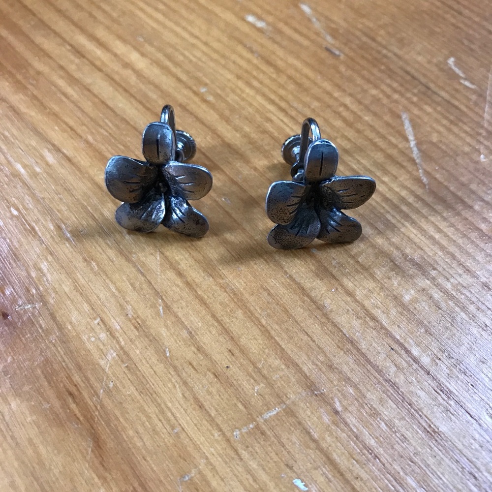 Vintage Pewter Flower Earrings